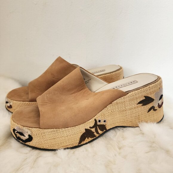 Y2K Apostrophe Wedge Sandals Bromely Size 10W Brown Floral - Picture 2 of 8